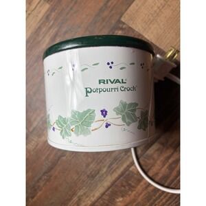 Vintage Rival Potpourri Crock Pot Electric Simmer Pot 3206 Green Ivy Floral USA